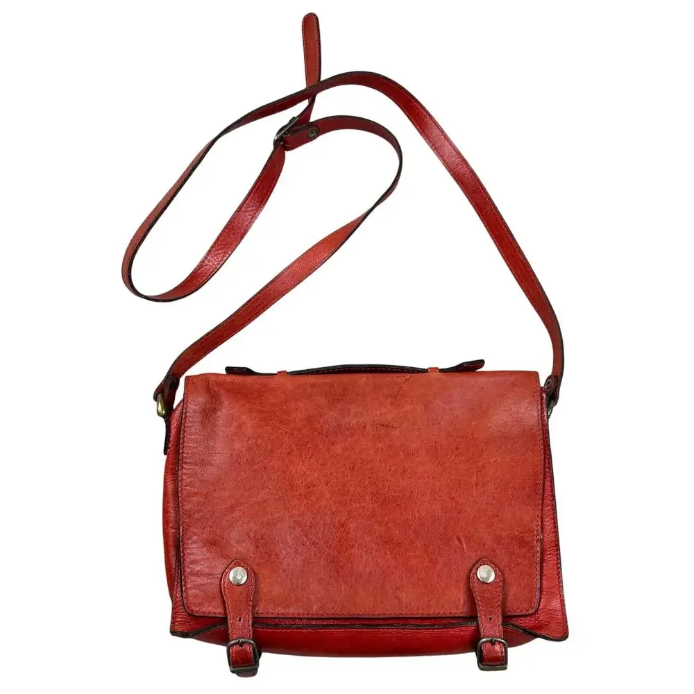 Vintage Red Genuine Leather Classic Cross-Body Messenger Bag Purse
